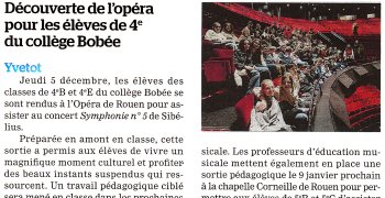 Découverte de l'opéra pour les quatrièmes du collège Bobée