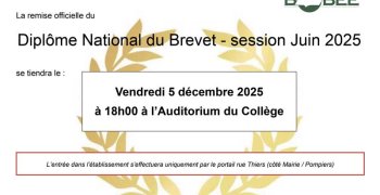 Remise officielle du Diplôme National du Brevet - session Juin 2025