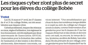 Les risques cyber n'ont plus de secret pour les élèves du collège Bobée